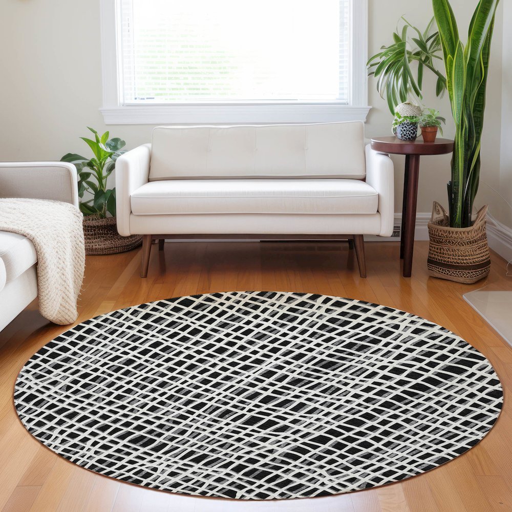 Premium Machine Washable Mayfield AMF729 Black 8' x 8' Round Rug. Picture 5