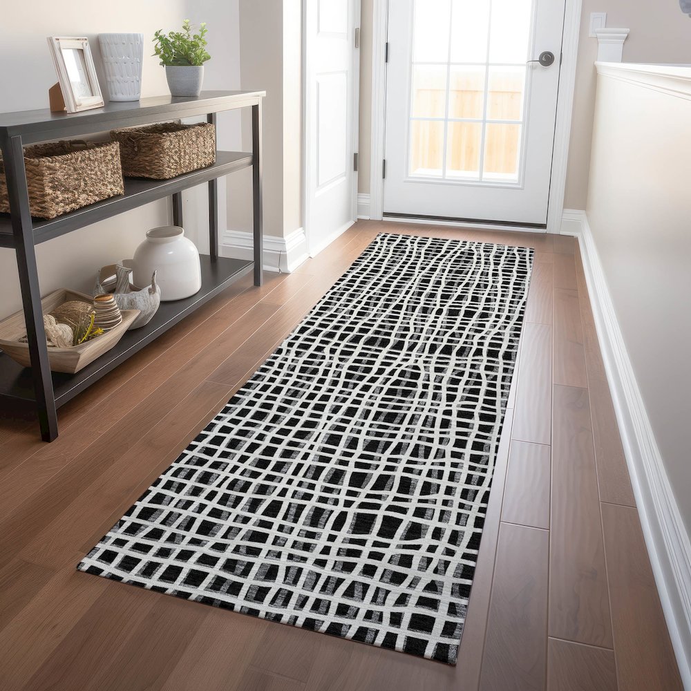 Premium Machine Washable Mayfield AMF729 Black 2'3" x 7'6" Runner Rug. Picture 5