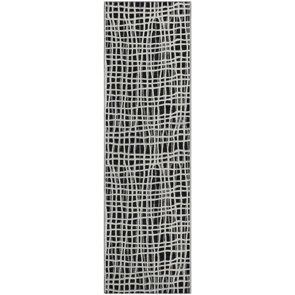 Premium Machine Washable Mayfield AMF729 Black 2'3" x 7'6" Runner Rug. Picture 1