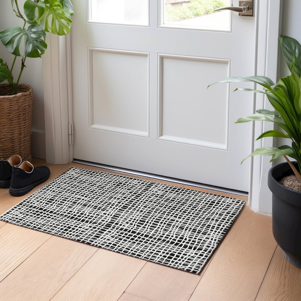 Premium Machine Washable Mayfield AMF729 Black 1'8" x 2'6" Rug. Picture 5