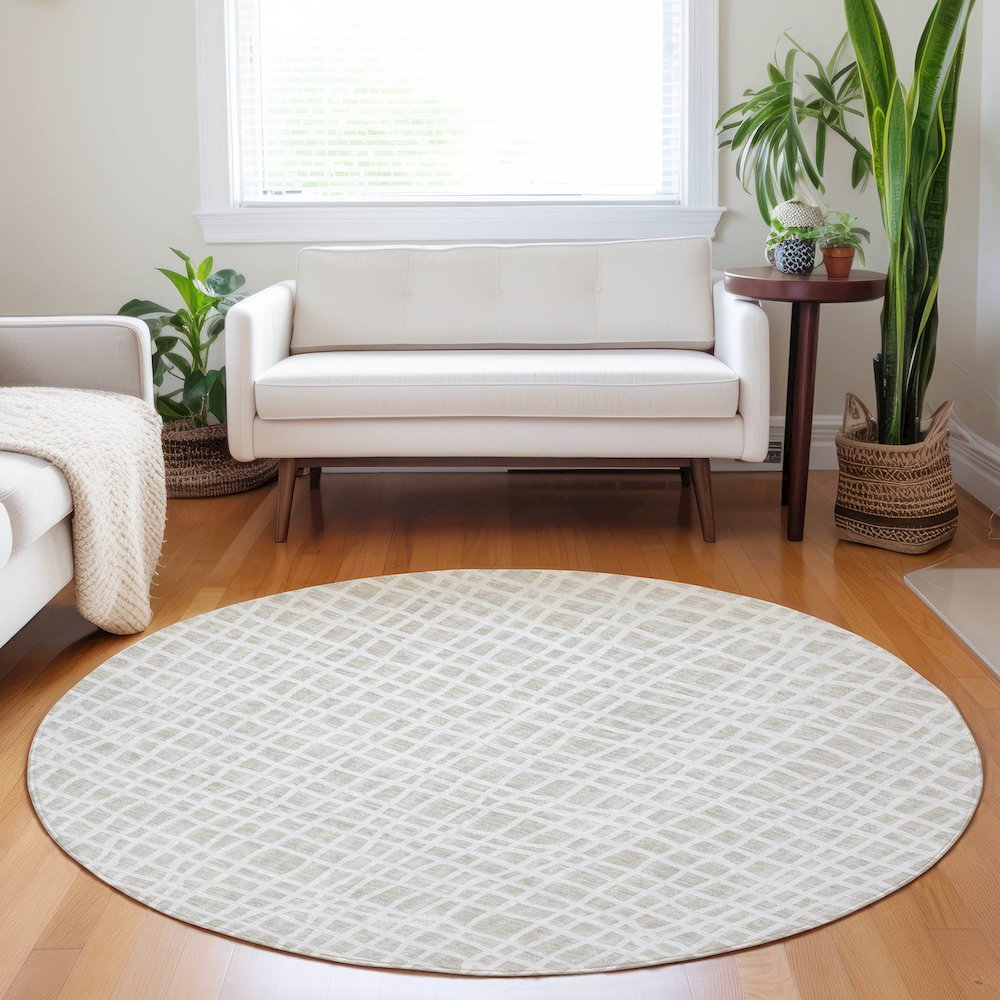 Premium Machine Washable Mayfield AMF729 Ivory 8' x 8' Round Rug. Picture 5