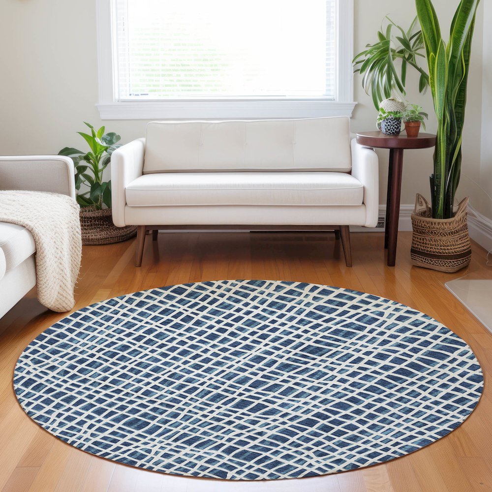 Premium Machine Washable Mayfield AMF729 Navy 8' x 8' Round Rug. Picture 5