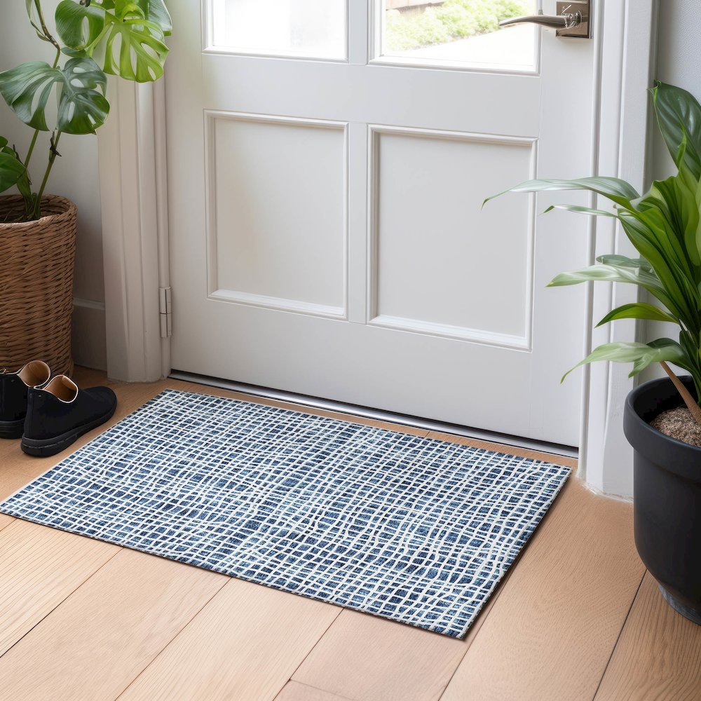 Premium Machine Washable Mayfield AMF729 Navy 1'8" x 2'6" Rug. Picture 5