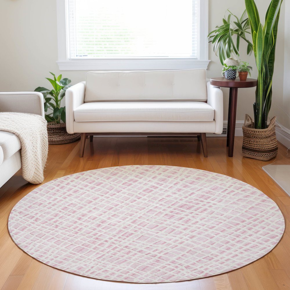 Premium Machine Washable Mayfield AMF729 Pink 8' x 8' Round Rug. Picture 5