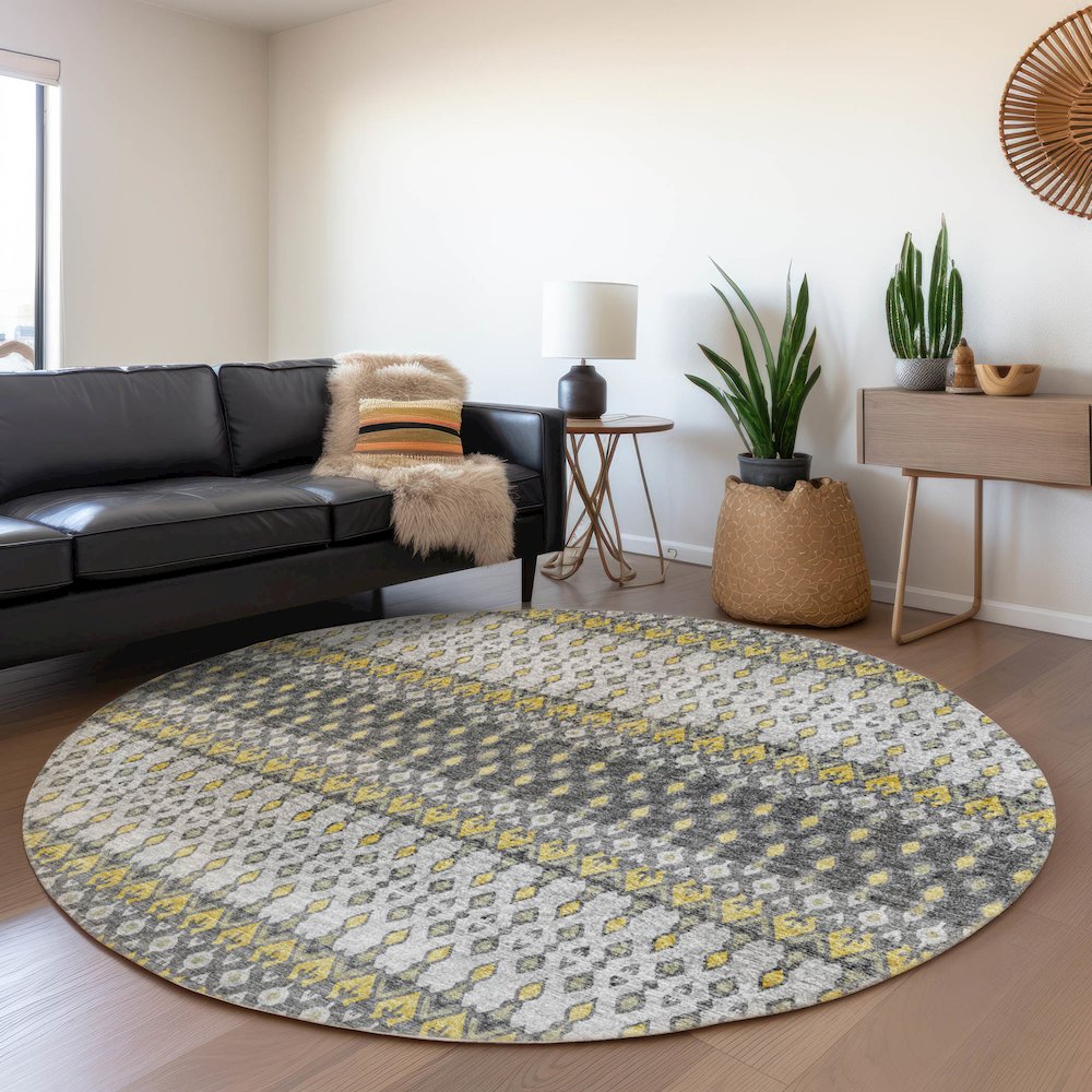 Premium Machine Washable Mayfield  Gray 8' x 8' Round Rug. Picture 5
