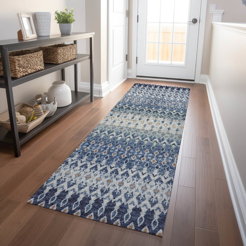 Premium Machine Washable Mayfield  Seaglass 2'3" x 7'6" Runner Rug. Picture 5