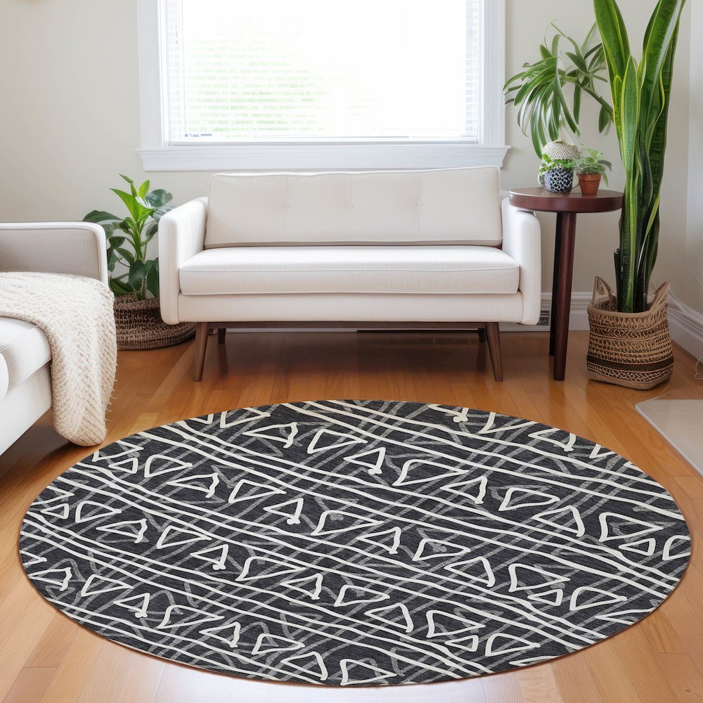 Premium Machine Washable Mayfield AMF730 Black 8' x 8' Round Rug. Picture 5