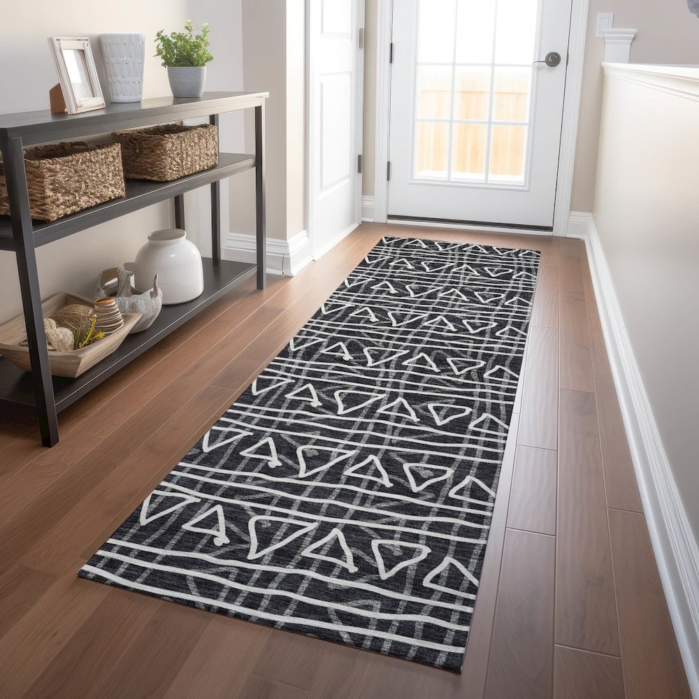Premium Machine Washable Mayfield AMF730 Black 2'3" x 7'6" Runner Rug. Picture 5