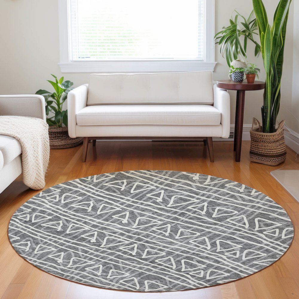 Premium Machine Washable Mayfield AMF730 Charcoal 8' x 8' Round Rug. Picture 5