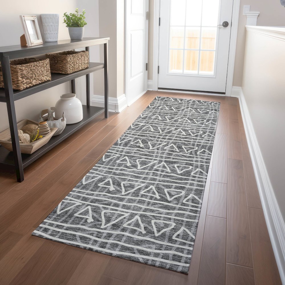 Premium Machine Washable Mayfield AMF730 Charcoal 2'3" x 7'6" Runner Rug. Picture 5