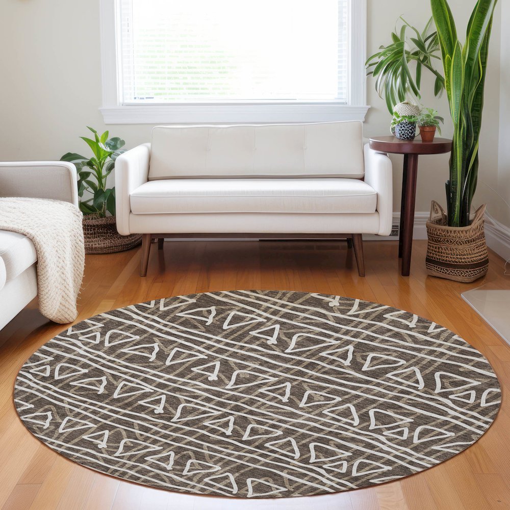 Premium Machine Washable Mayfield AMF730 Chocolate 8' x 8' Round Rug. Picture 5