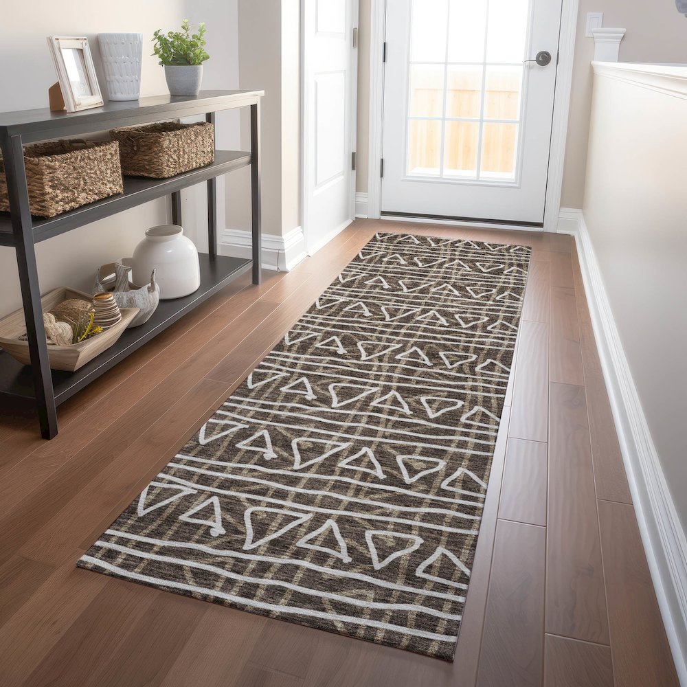 Premium Machine Washable Mayfield AMF730 Chocolate 2'3" x 7'6" Runner Rug. Picture 5
