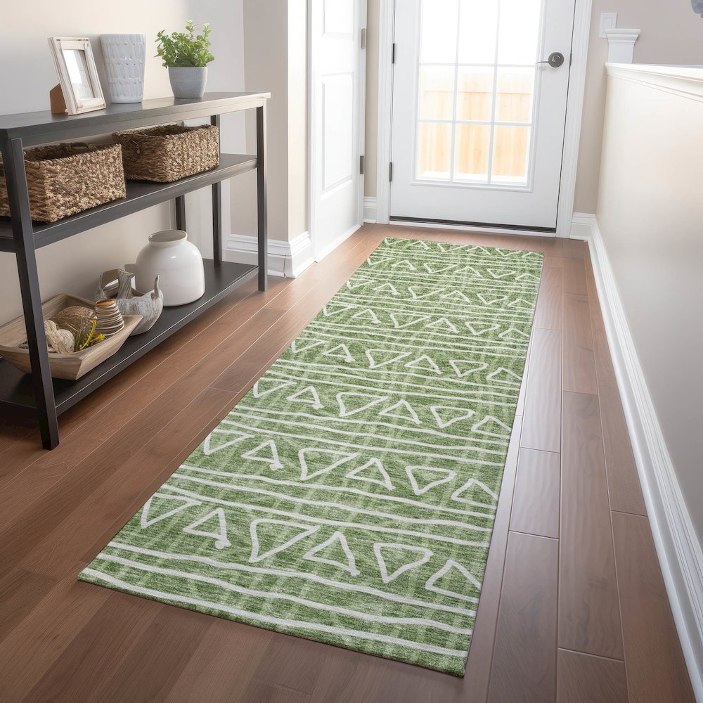 Premium Machine Washable Mayfield AMF730 Green 2'3" x 7'6" Runner Rug. Picture 5