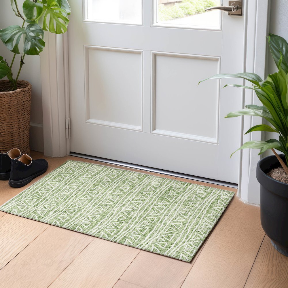 Premium Machine Washable Mayfield AMF730 Green 1'8" x 2'6" Rug. Picture 5
