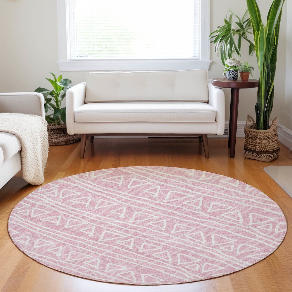 Premium Machine Washable Mayfield AMF730 Pink 8' x 8' Round Rug. Picture 5