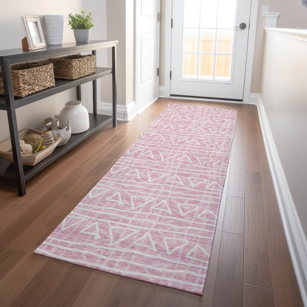 Premium Machine Washable Mayfield AMF730 Pink 2'3" x 7'6" Runner Rug. Picture 5