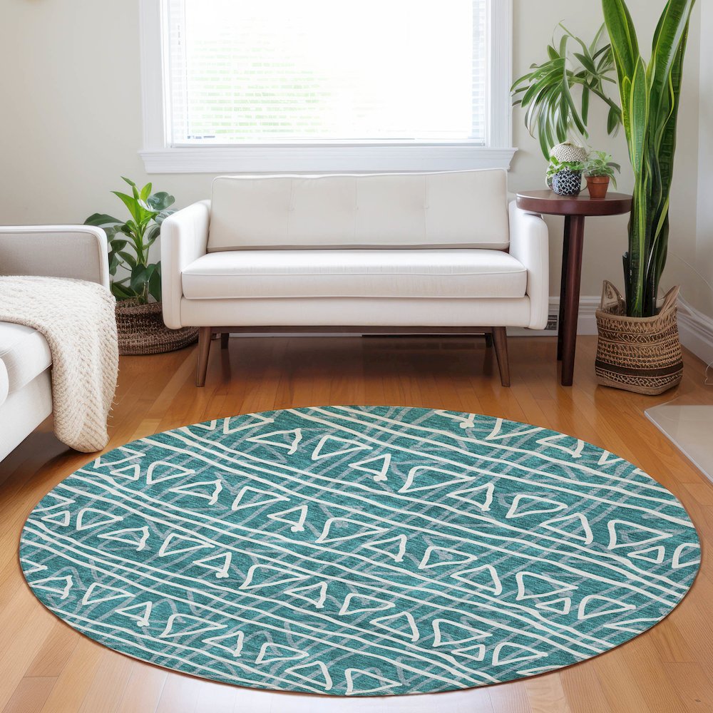 Premium Machine Washable Mayfield AMF730 Teal 8' x 8' Round Rug. Picture 5