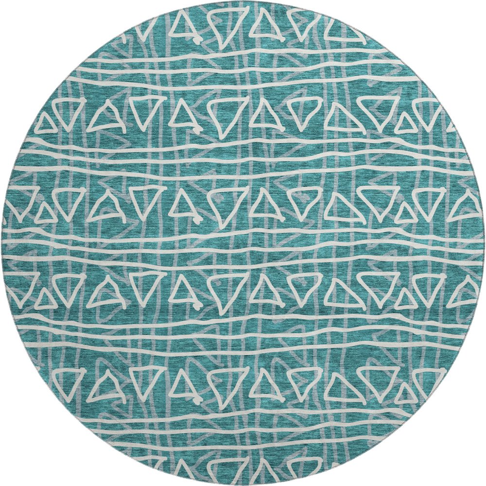 Premium Machine Washable Mayfield AMF730 Teal 8' x 8' Round Rug. Picture 1