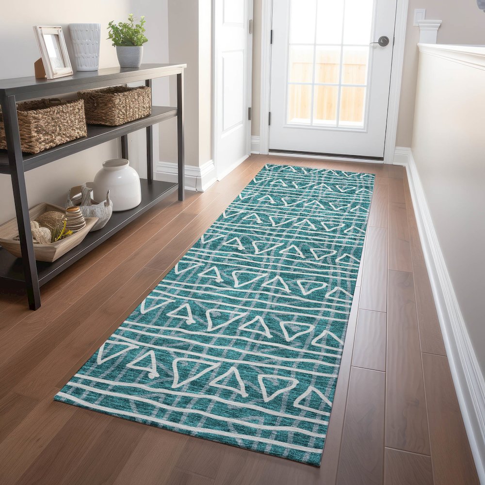 Premium Machine Washable Mayfield AMF730 Teal 2'3" x 7'6" Runner Rug. Picture 5