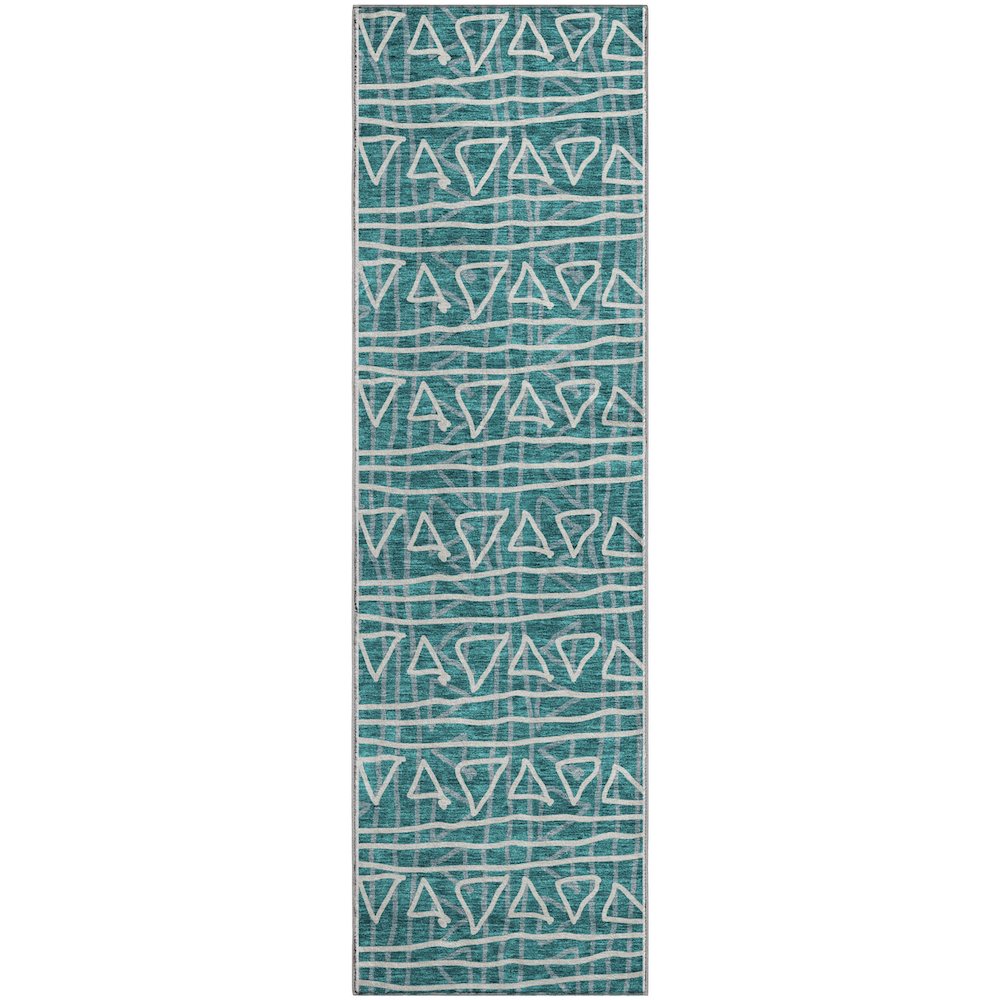 Premium Machine Washable Mayfield AMF730 Teal 2'3" x 7'6" Runner Rug. Picture 1