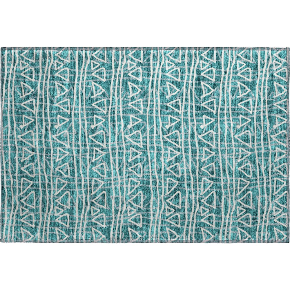 Premium Machine Washable Mayfield AMF730 Teal 1'8" x 2'6" Rug. Picture 1