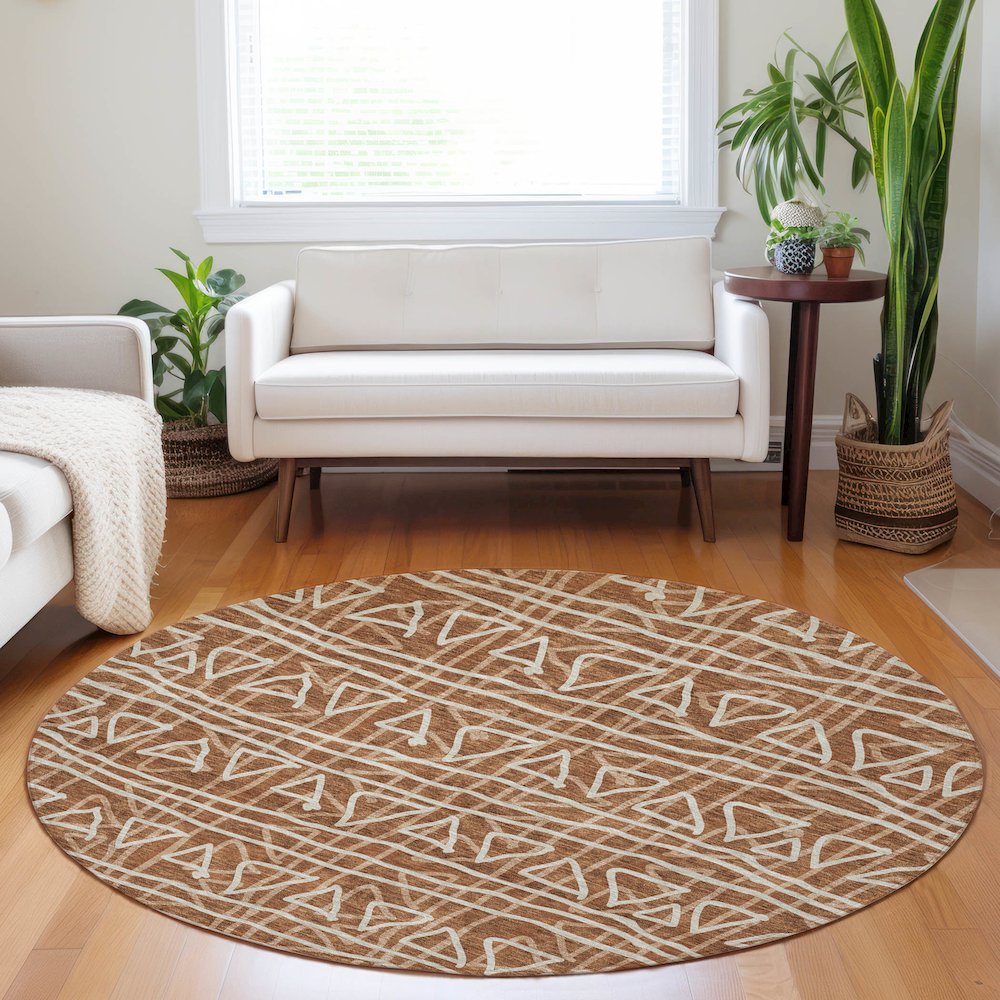 Premium Machine Washable Mayfield AMF730 Terracotta 8' x 8' Round Rug. Picture 5