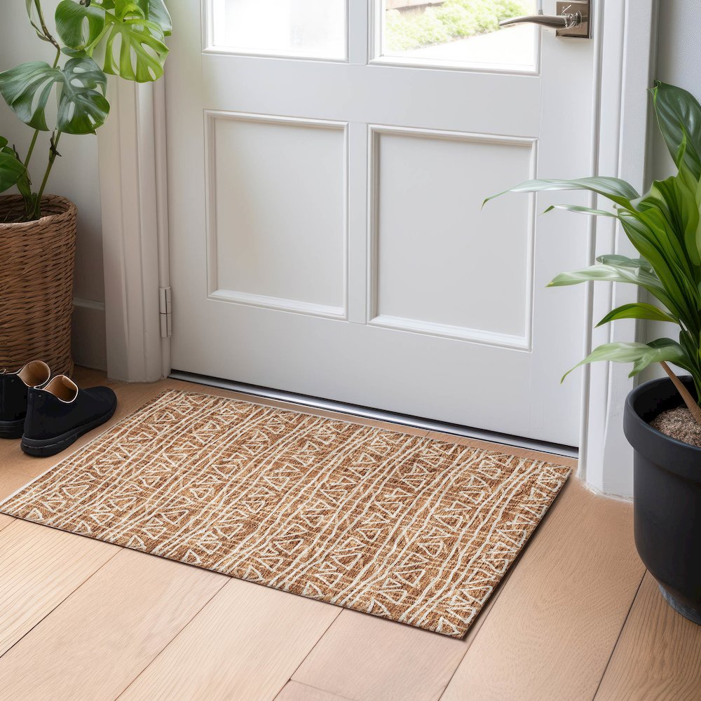 Premium Machine Washable Mayfield AMF730 Terracotta 1'8" x 2'6" Rug. Picture 5