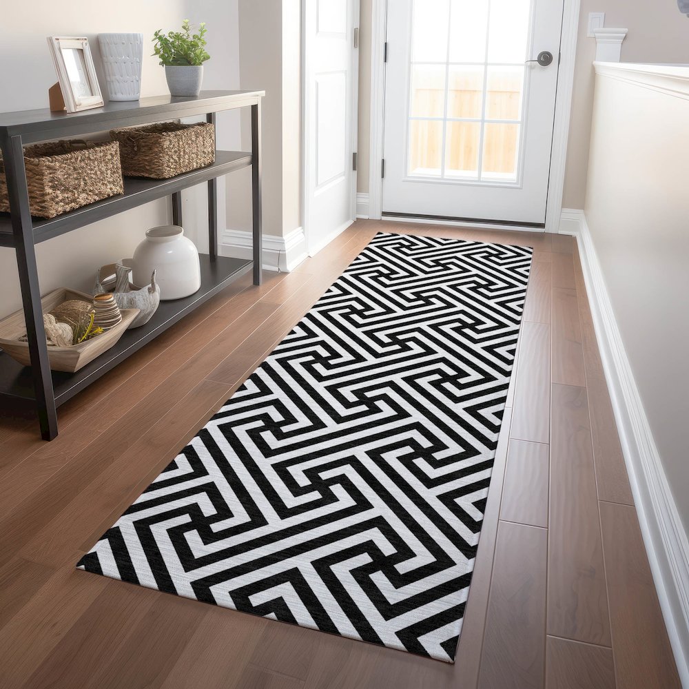 Premium Machine Washable Mayfield AMF731 Black 2'3" x 7'6" Runner Rug. Picture 5