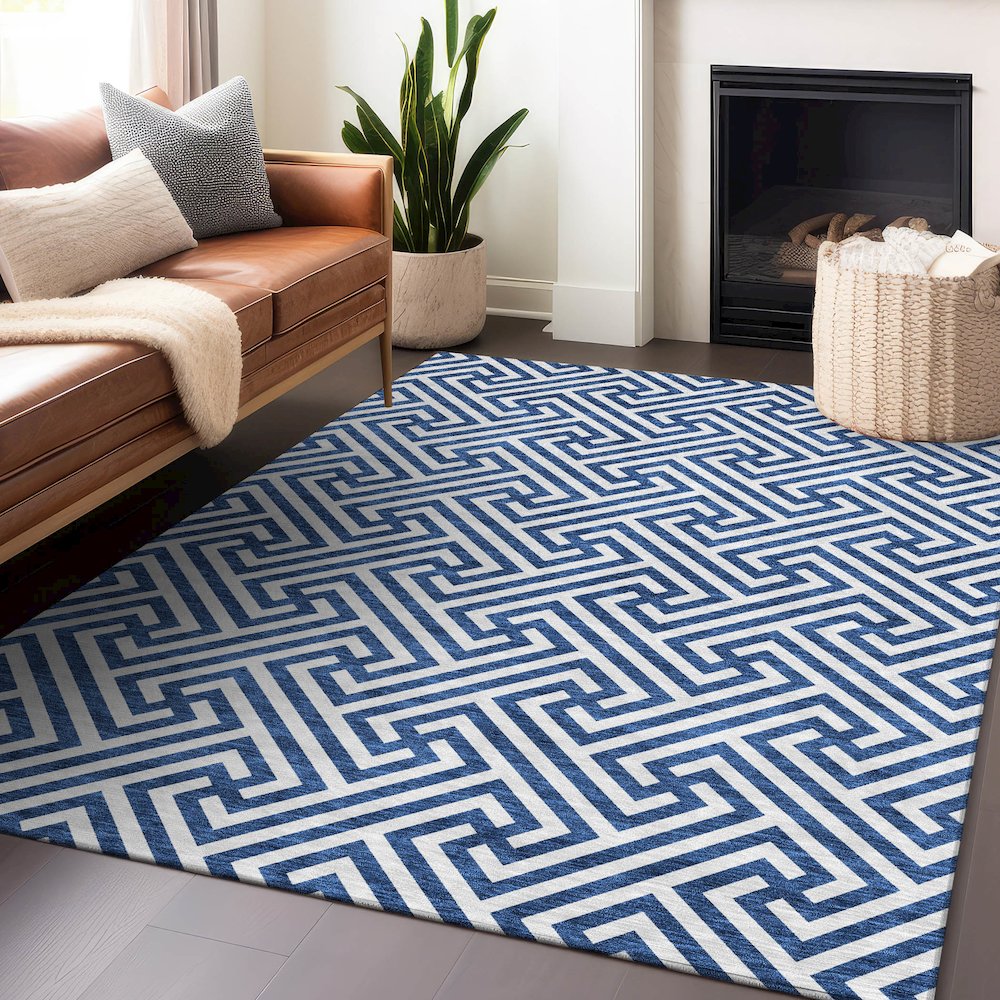 Premium Machine Washable Mayfield AMF731 Blue 2'6" x 3'10" Rug. Picture 6