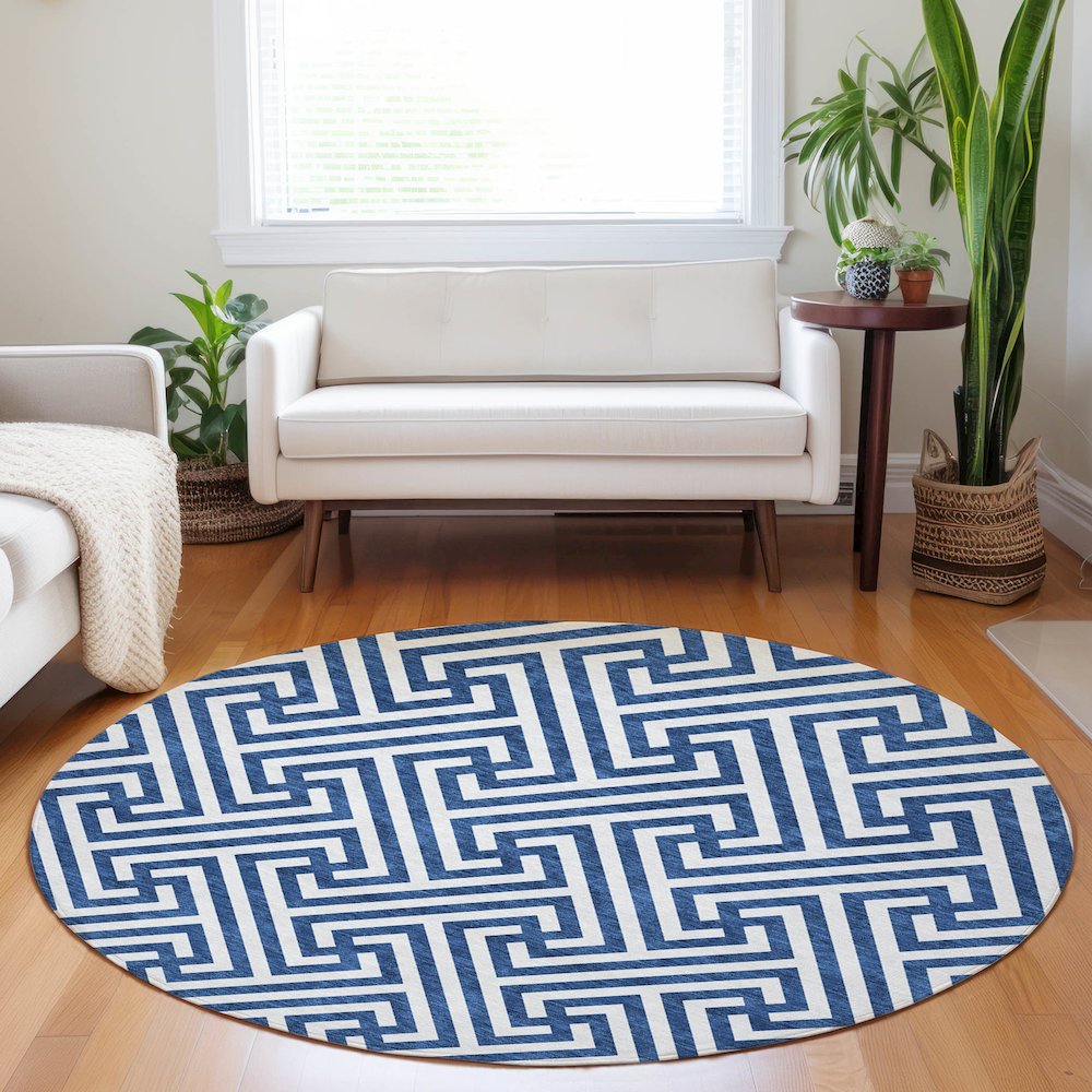 Premium Machine Washable Mayfield AMF731 Blue 8' x 8' Round Rug. Picture 5