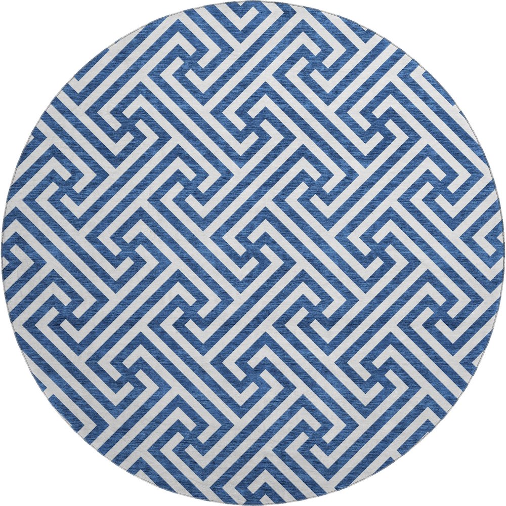 Premium Machine Washable Mayfield AMF731 Blue 8' x 8' Round Rug. Picture 1