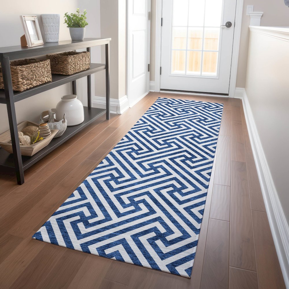 Premium Machine Washable Mayfield AMF731 Blue 2'3" x 7'6" Runner Rug. Picture 5