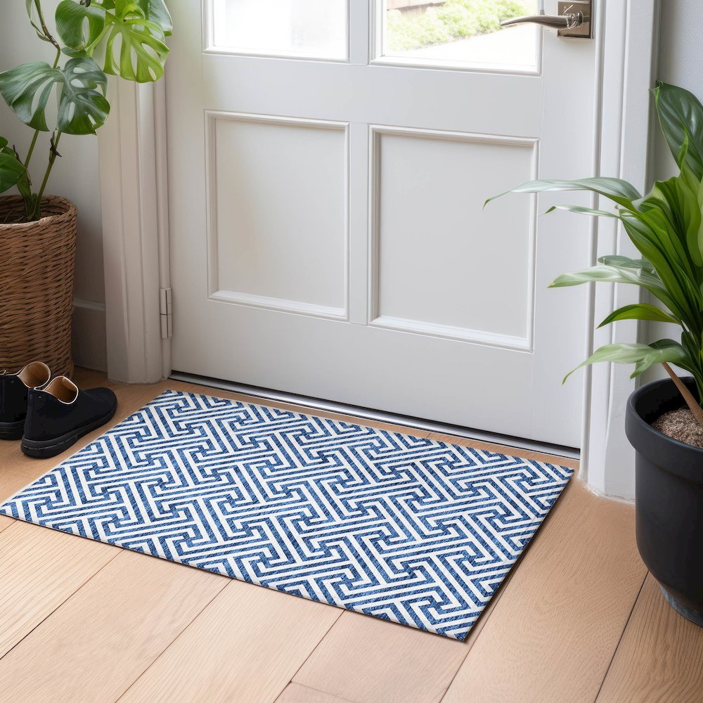 Premium Machine Washable Mayfield AMF731 Blue 1'8" x 2'6" Rug. Picture 5