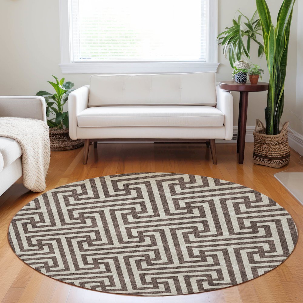 Premium Machine Washable Mayfield AMF731 Brown 8' x 8' Round Rug. Picture 5