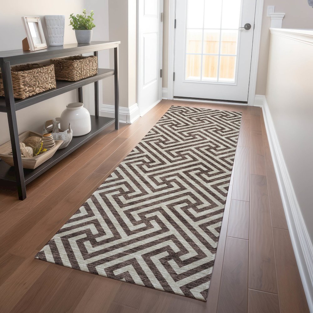 Premium Machine Washable Mayfield AMF731 Brown 2'3" x 7'6" Runner Rug. Picture 5