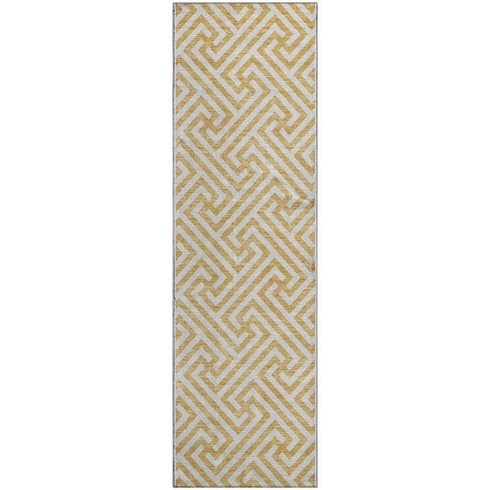 Premium Machine Washable Mayfield AMF731 Gold 2'3" x 7'6" Runner Rug. Picture 1