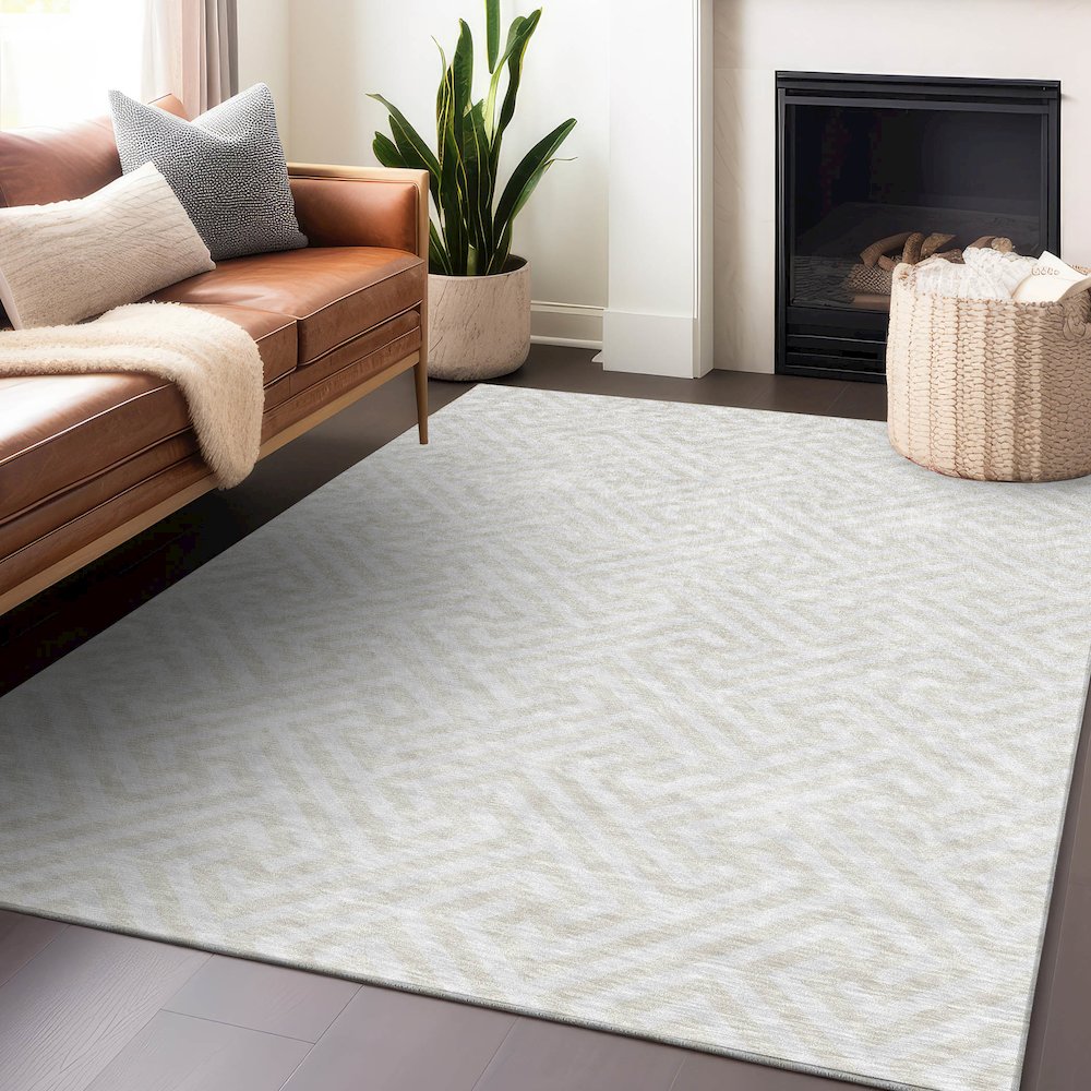 Premium Machine Washable Mayfield AMF731 Ivory 2'6" x 3'10" Rug. Picture 6