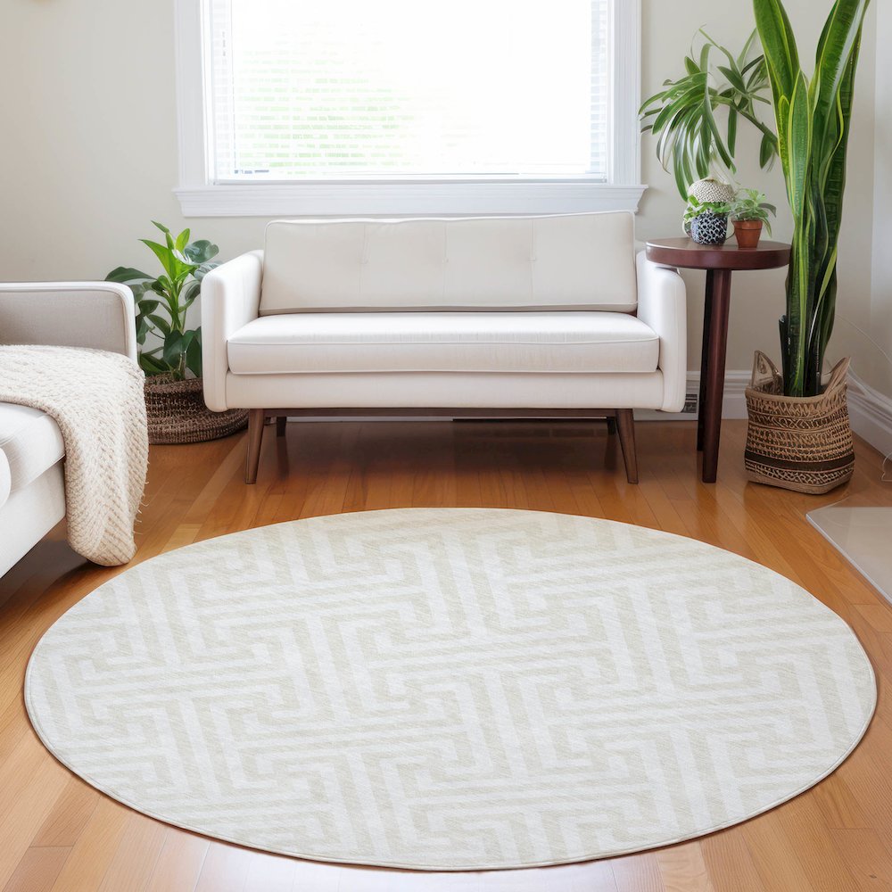 Premium Machine Washable Mayfield AMF731 Ivory 8' x 8' Round Rug. Picture 5