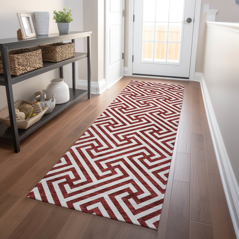 Premium Machine Washable Mayfield AMF731 Merlot 2'3" x 7'6" Runner Rug. Picture 5