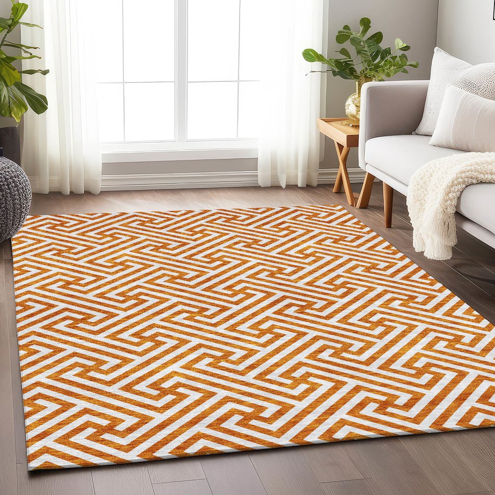 Premium Machine Washable Mayfield AMF731 Orange 2'6" x 3'10" Rug. Picture 5
