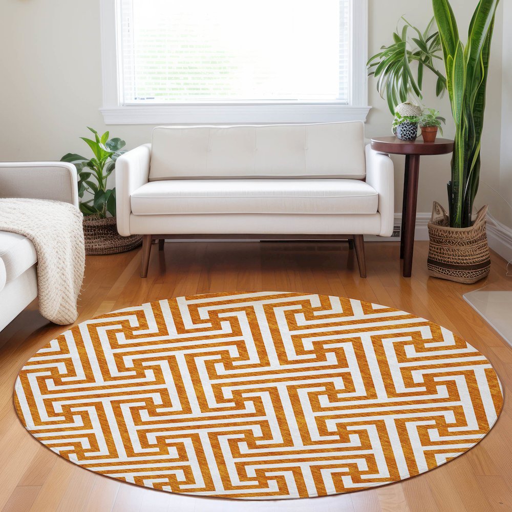 Premium Machine Washable Mayfield AMF731 Orange 8' x 8' Round Rug. Picture 5