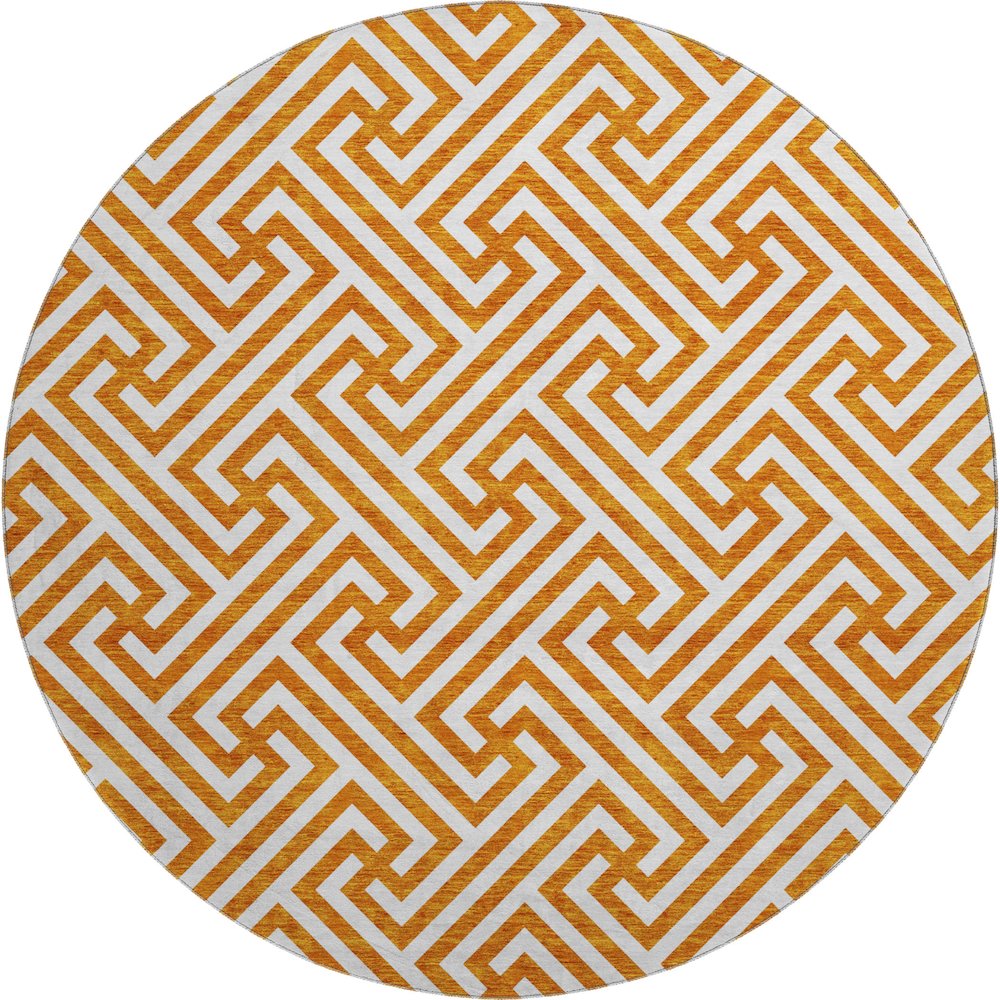 Premium Machine Washable Mayfield AMF731 Orange 8' x 8' Round Rug. Picture 1
