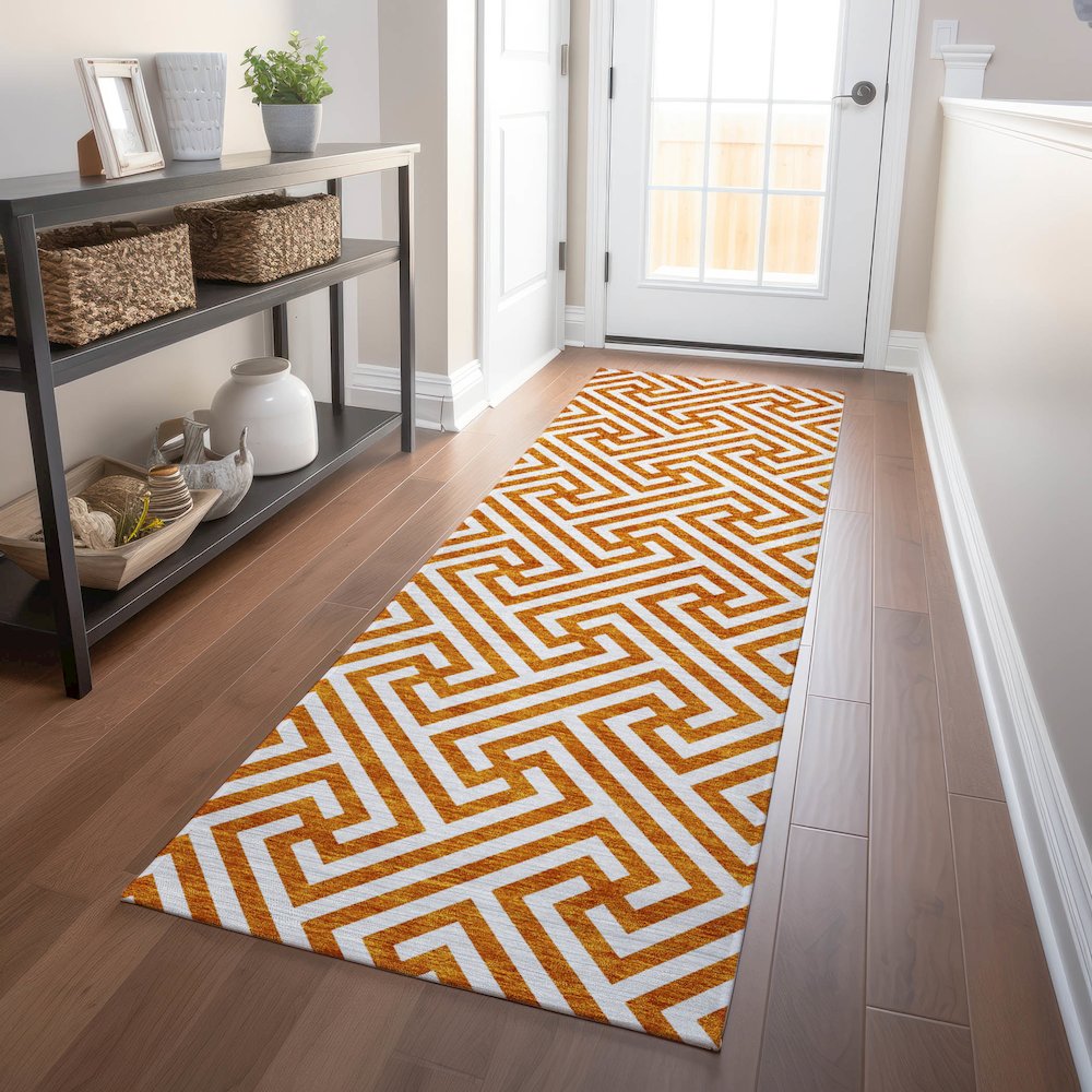 Premium Machine Washable Mayfield AMF731 Orange 2'3" x 7'6" Runner Rug. Picture 5