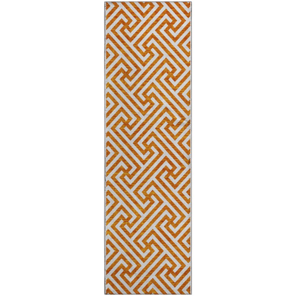 Premium Machine Washable Mayfield AMF731 Orange 2'3" x 7'6" Runner Rug. Picture 1