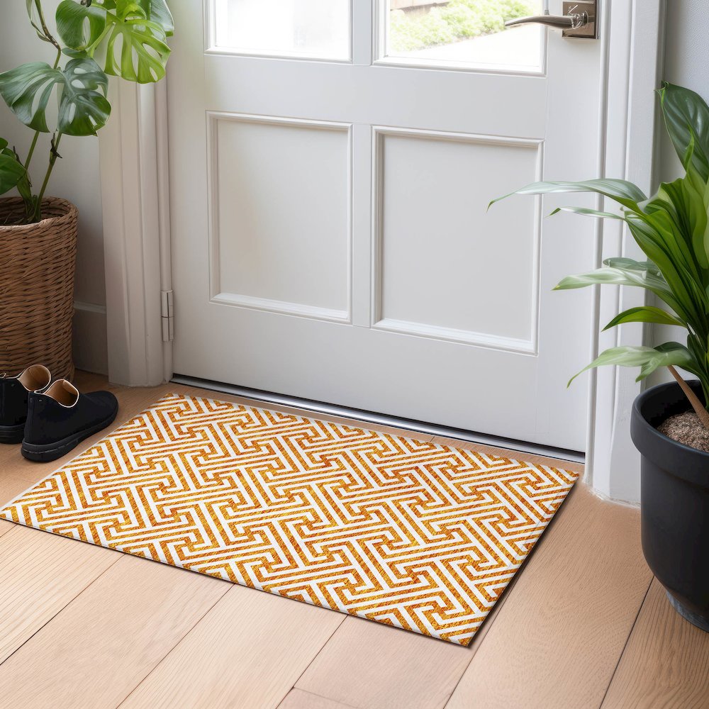 Premium Machine Washable Mayfield AMF731 Orange 1'8" x 2'6" Rug. Picture 5