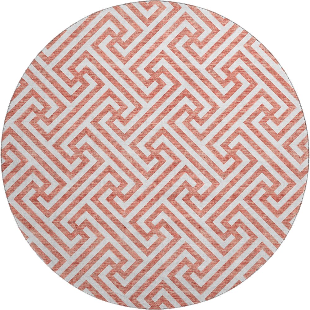 Premium Machine Washable Mayfield AMF731 Salmon 8' x 8' Round Rug. Picture 1