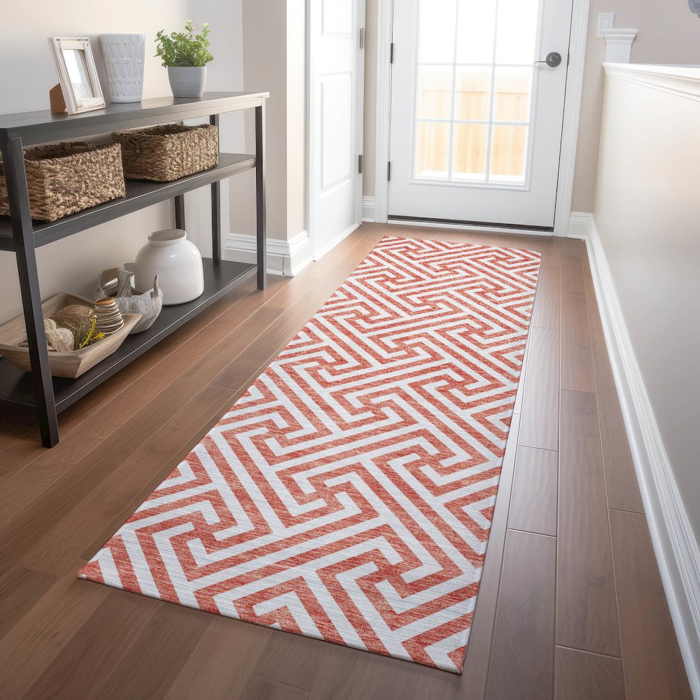 Premium Machine Washable Mayfield AMF731 Salmon 2'3" x 7'6" Runner Rug. Picture 5