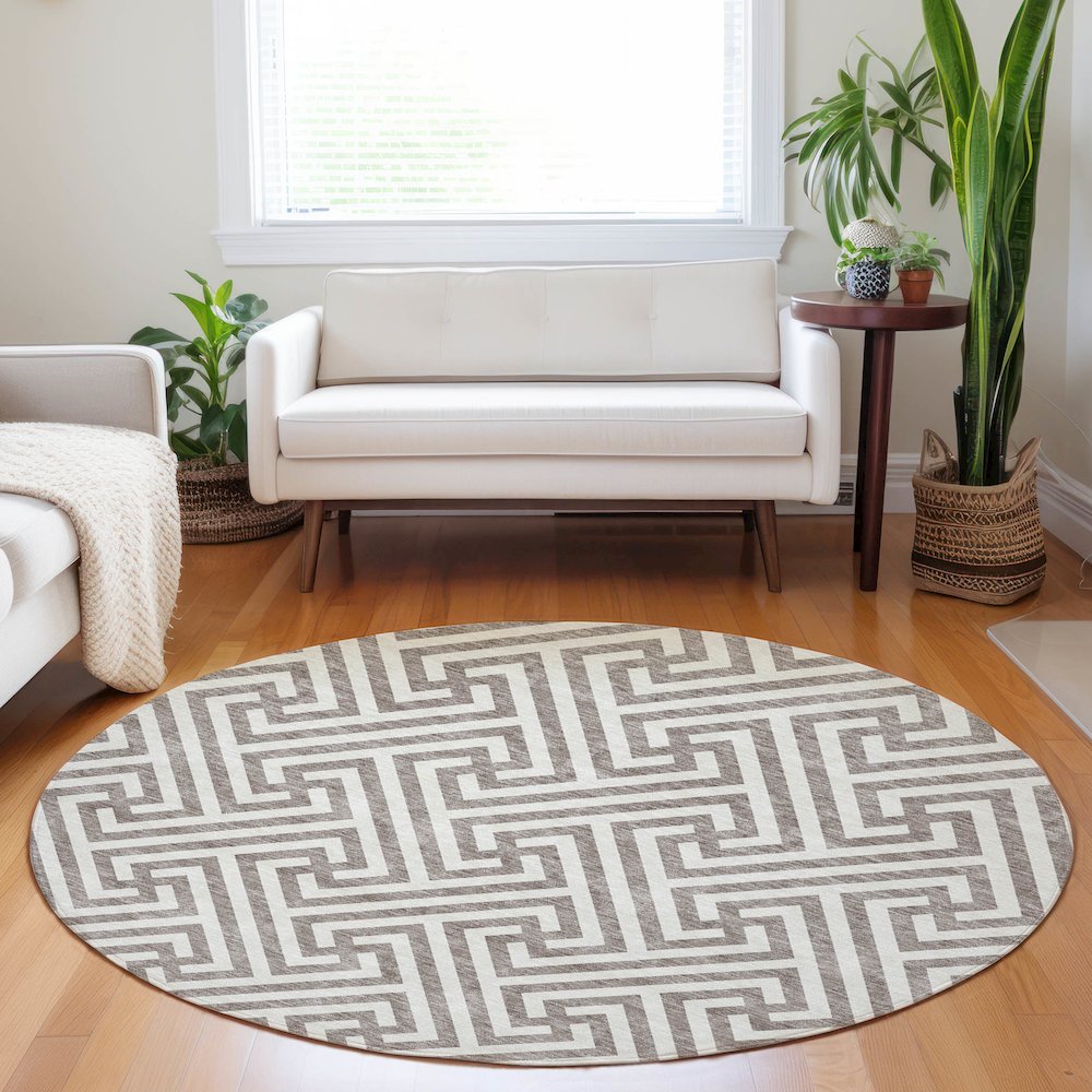 Premium Machine Washable Mayfield AMF731 Taupe 8' x 8' Round Rug. Picture 5