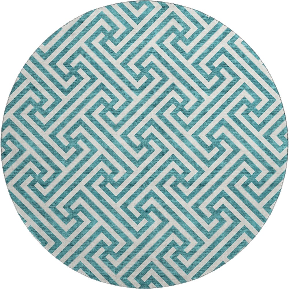Premium Machine Washable Mayfield AMF731 Teal 8' x 8' Round Rug. Picture 1