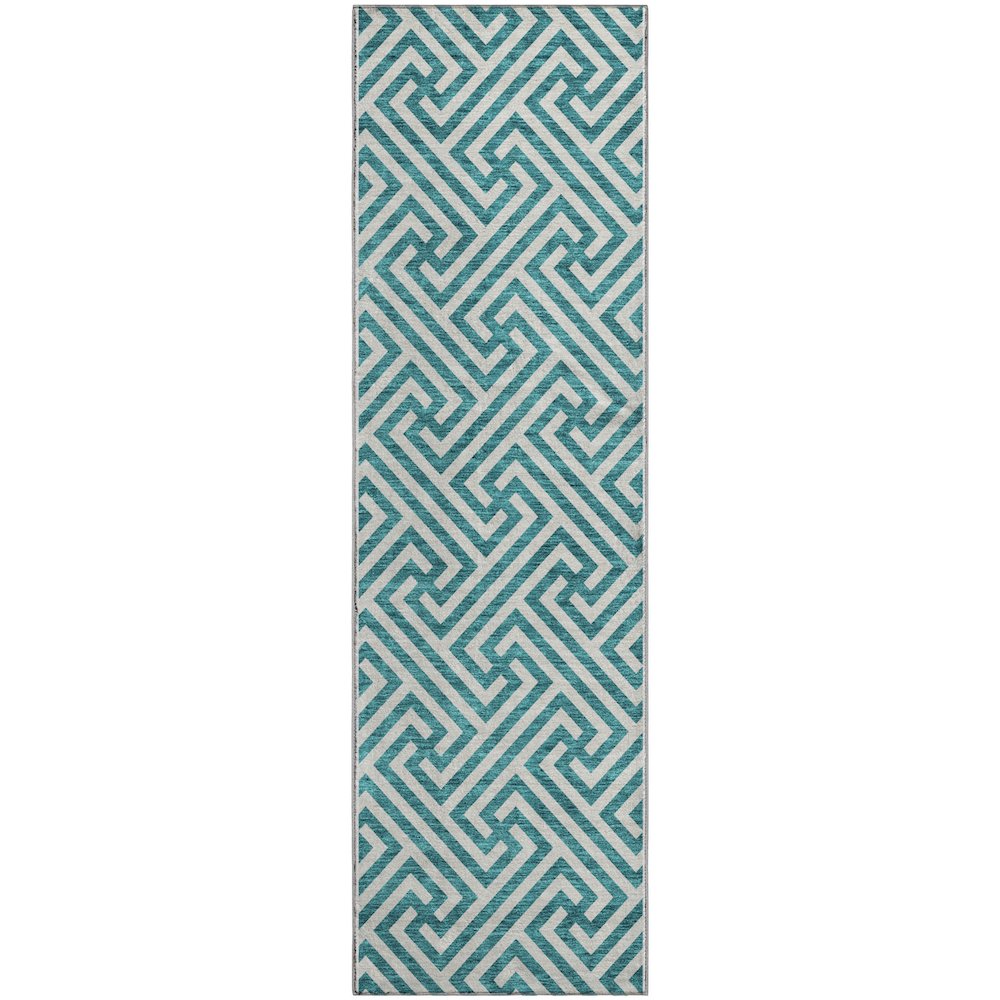 Premium Machine Washable Mayfield AMF731 Teal 2'3" x 7'6" Runner Rug. Picture 1